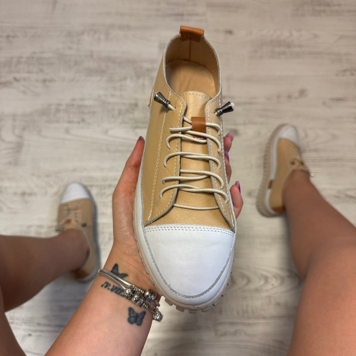 Pantofi damă casual cu șiret elastic din piele naturală Cod 786