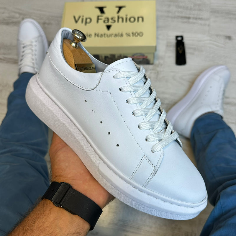 Adidasi unisex, Albi usori si confortabil, Cusuti  , Piele Naturala cod 447