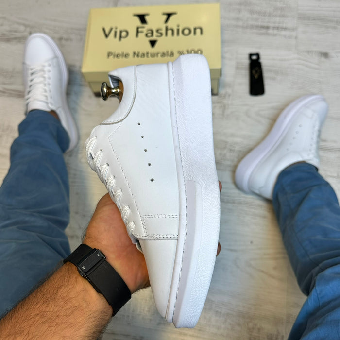 Adidasi unisex, Albi usori si confortabil, Cusuti  , Piele Naturala cod 447