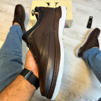 Adidasi barbati, Maro Inchis Usori si confortabil, Cusuti , EMESTO Piele Naturala cod 474