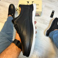 Adidasi barbati, Negru Usori si confortabil, Cusuti , EMESTO Piele Naturala cod 473