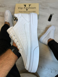 Pantofi Sport Casual Croco Alb Piele Naturala Barbati  COD 696