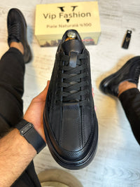 Pantofi Sport Casual Croco Negru Piele Naturala Barbati  COD 842