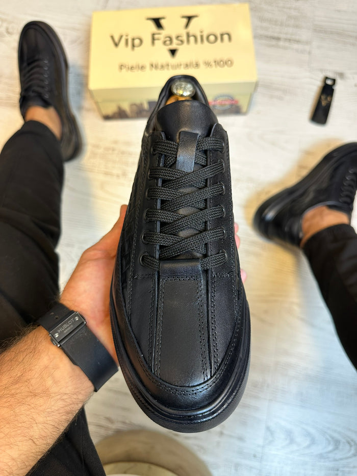Pantofi Sport Casual Croco Negru Piele Naturala Barbati  COD 842