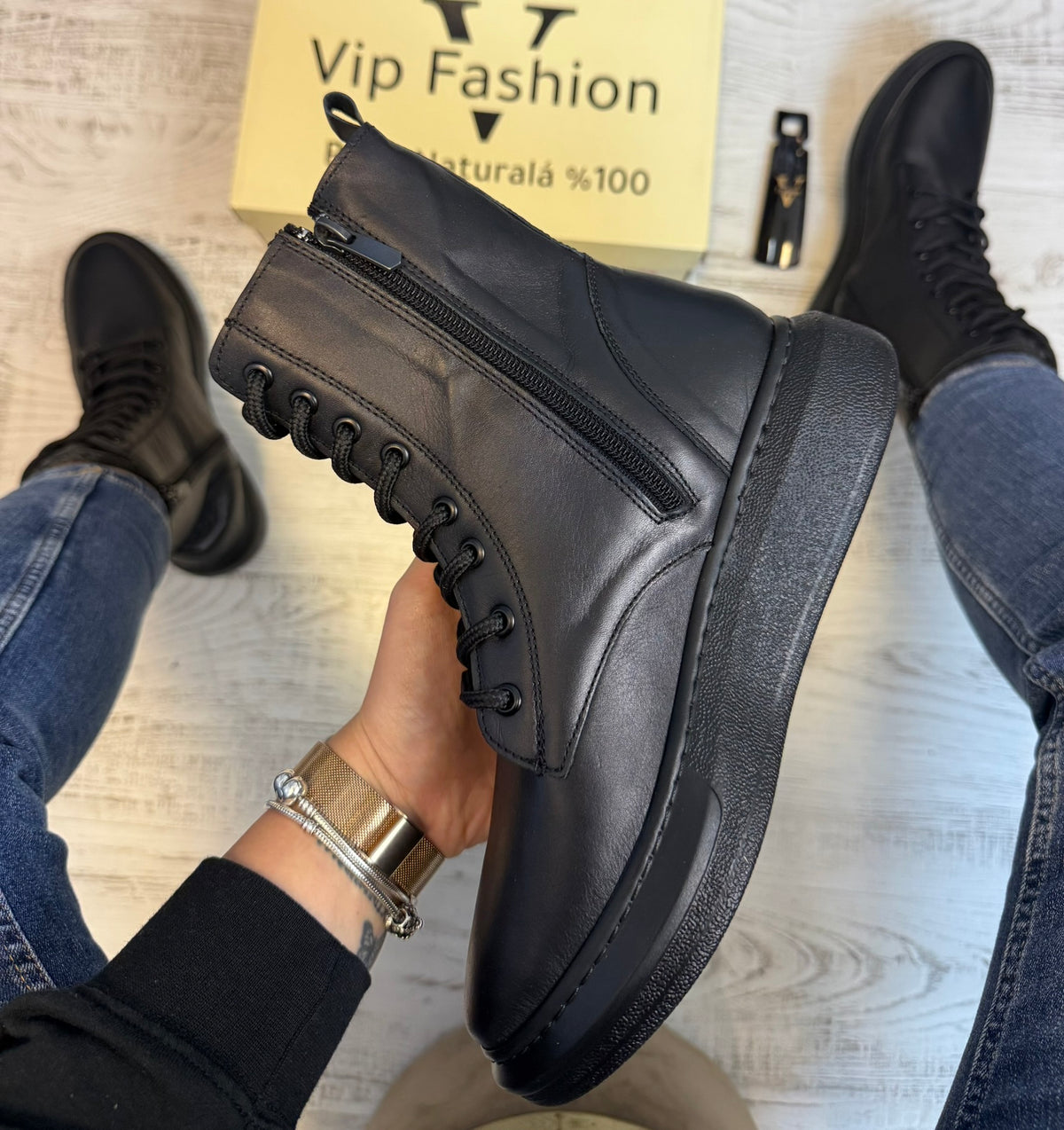 Ghete inalte din piele naturală 100% Imblanite, confortabile și rezistențente COD 885