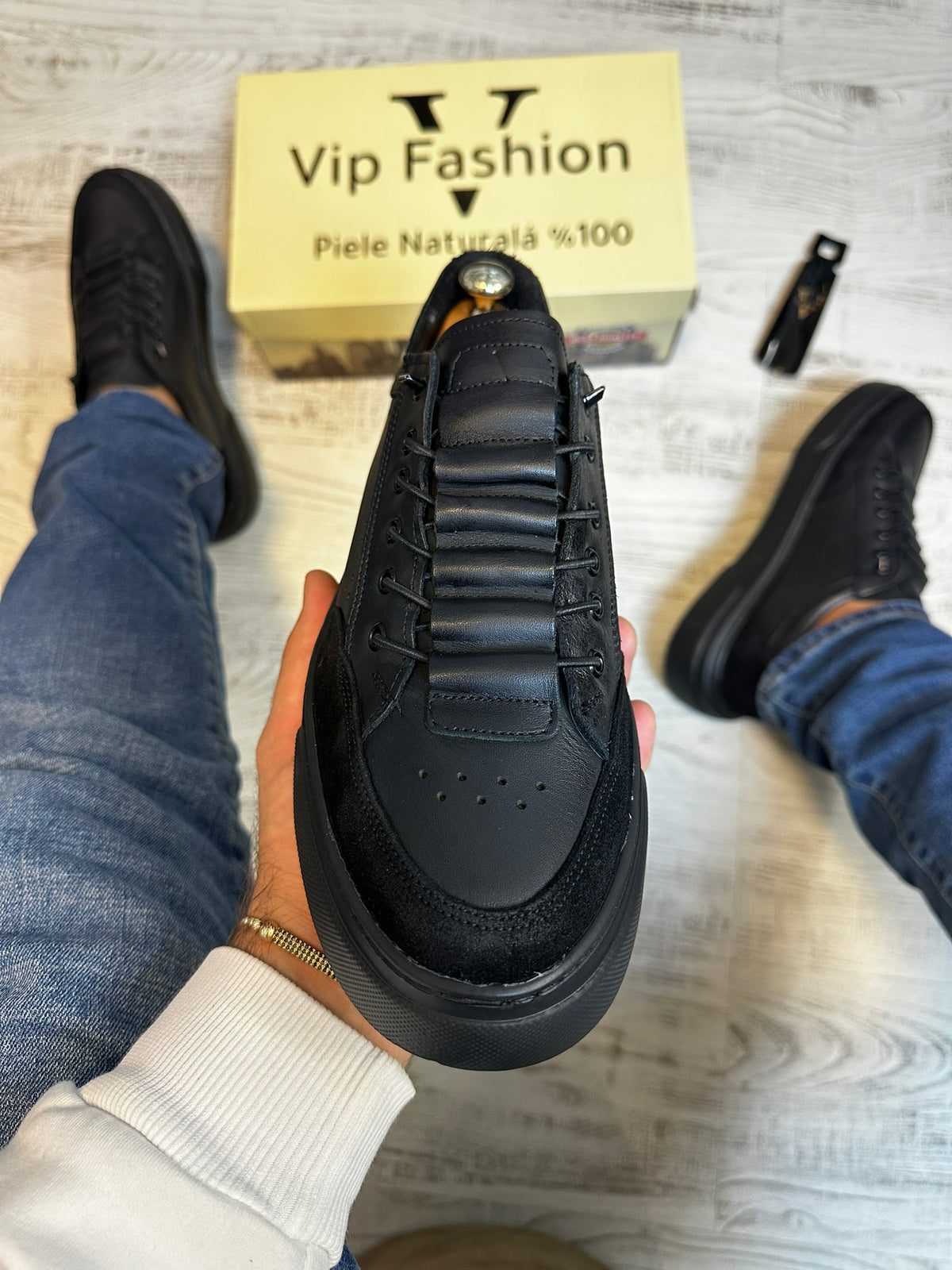 Pantofi Sport Barbati Negru talpa Spuma Siret Elastic Casual Piele Naturala 100% COD 868