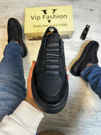 Pantofi Sport Barbati Negru talpa Spuma Siret Elastic Casual Piele Naturala 100% COD 868