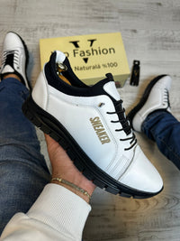 Adidasi barbati, Alb SNEAKER,usori  confortabili, Cusuti, Piele Naturala cod 867