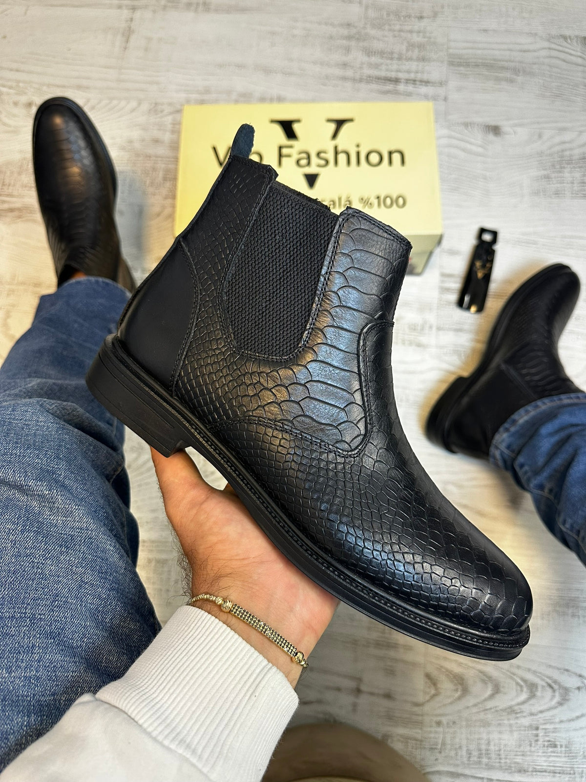 Ghete din Piele Naturală 100% Stil Sarpe pentru Bărbați COD 878