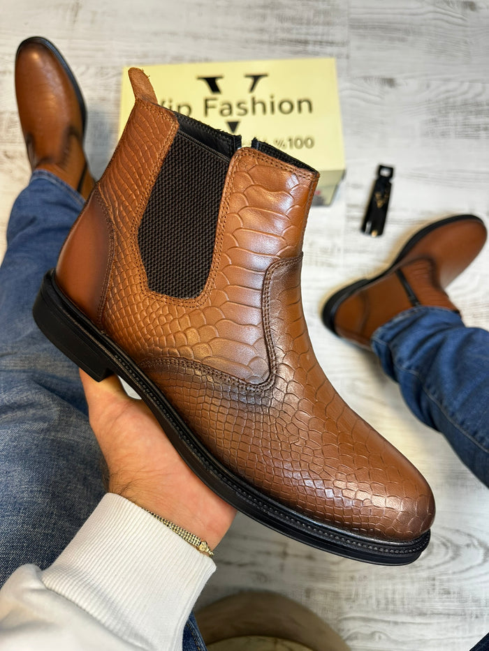 Ghete din Piele Naturală 100% Stil Sarpe pentru Bărbați COD 877