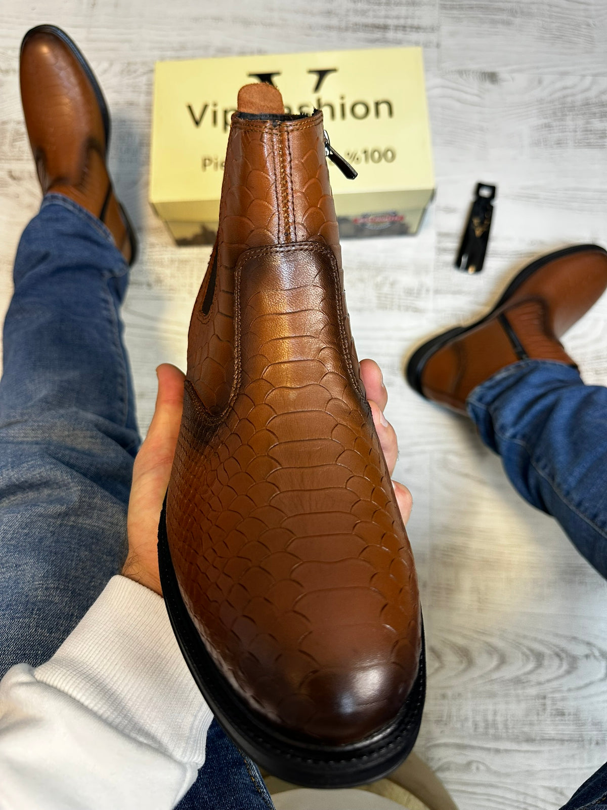 Ghete din Piele Naturală 100% Stil Sarpe pentru Bărbați COD 877