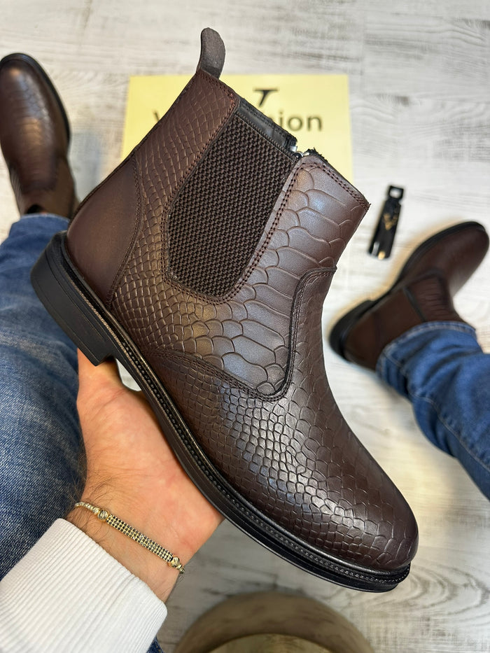 Ghete din Piele Naturală 100% Stil Sarpe pentru Bărbați COD 876