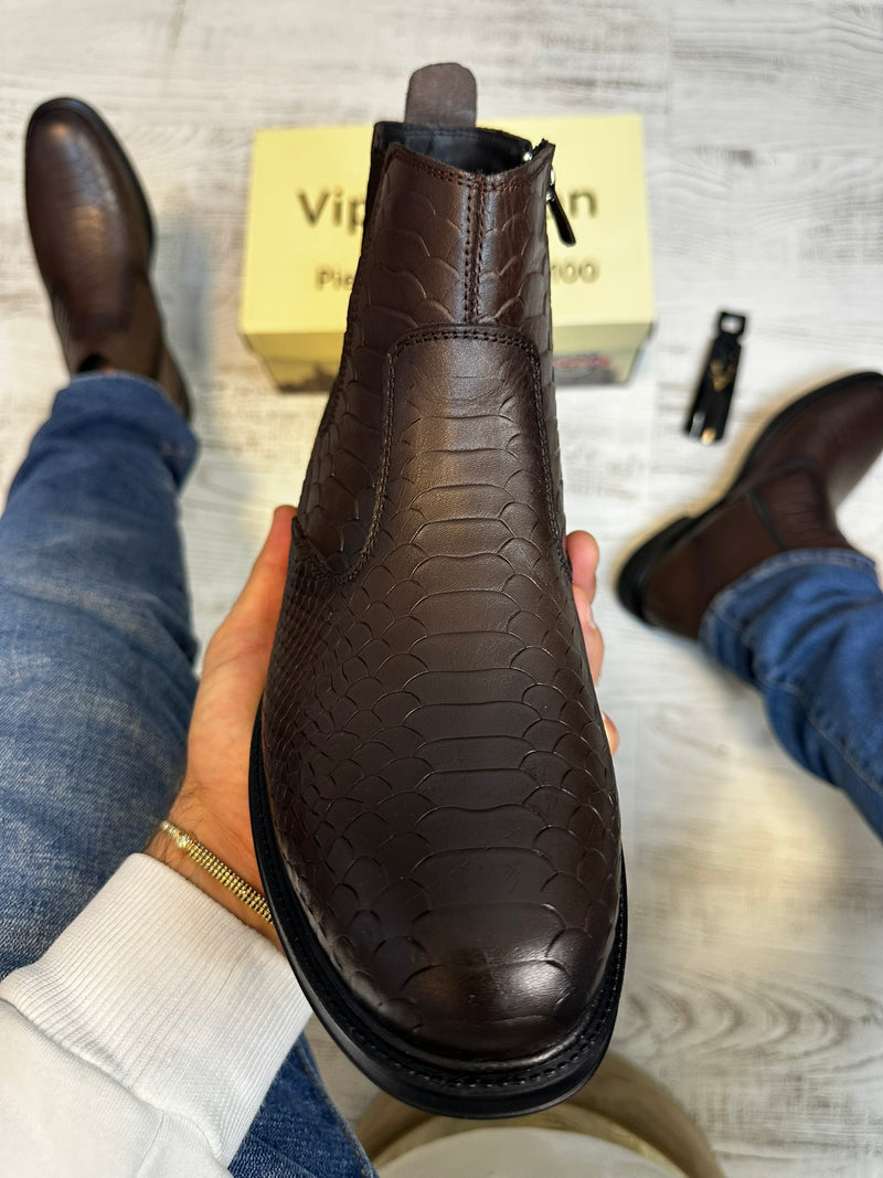 Ghete din Piele Naturală 100% Stil Sarpe pentru Bărbați COD 876