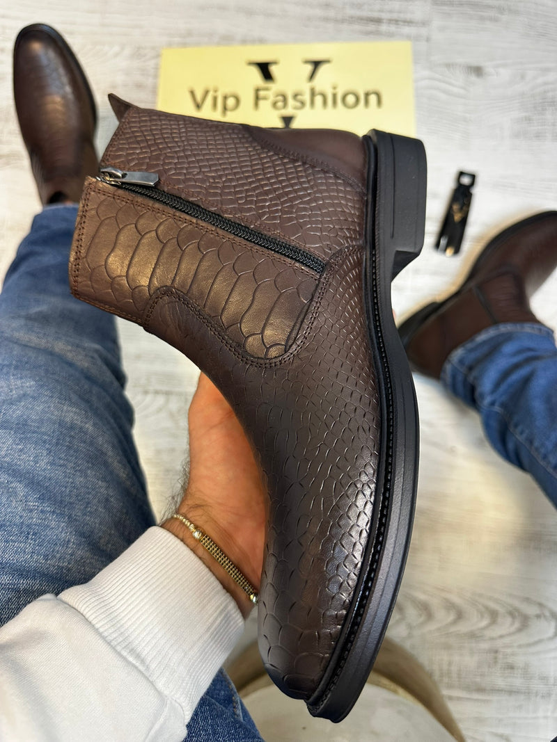 Ghete din Piele Naturală 100% Stil Sarpe pentru Bărbați COD 876