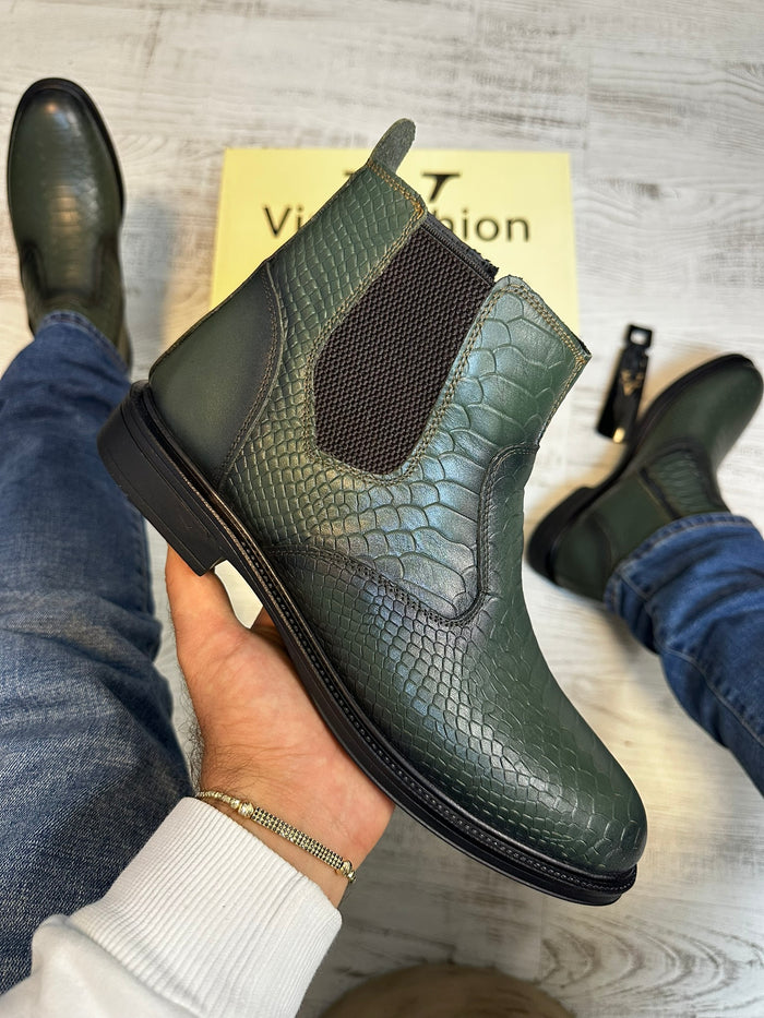 Ghete din Piele Naturală 100% Stil Sarpe pentru Bărbați COD 874