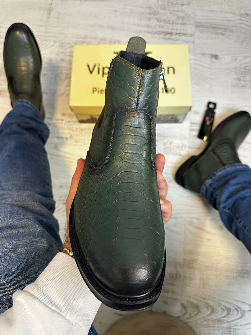 Ghete din Piele Naturală 100% Stil Sarpe pentru Bărbați COD 874