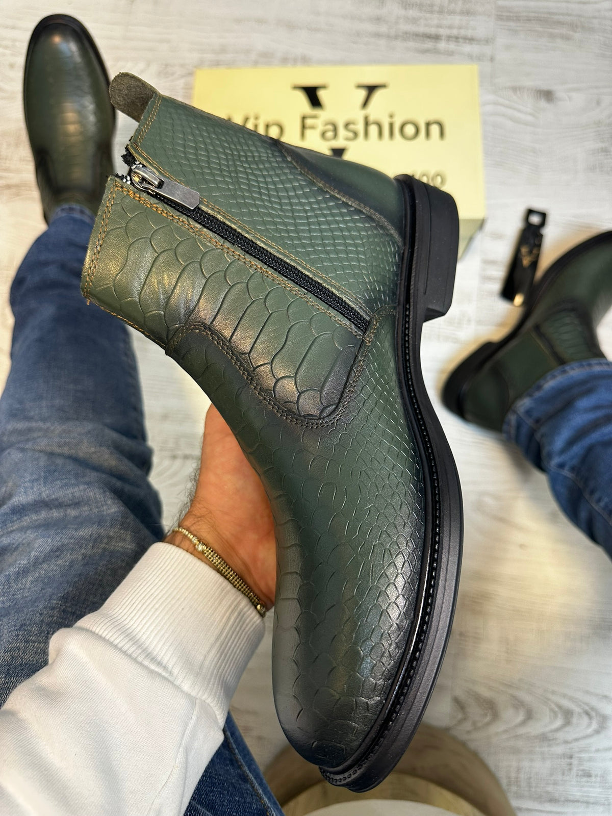 Ghete din Piele Naturală 100% Stil Sarpe pentru Bărbați COD 874