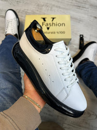 Pantofi Sport barbati Premium ,Talpa Silicon , Alb talpa Neagra Piele Naturala cod 894