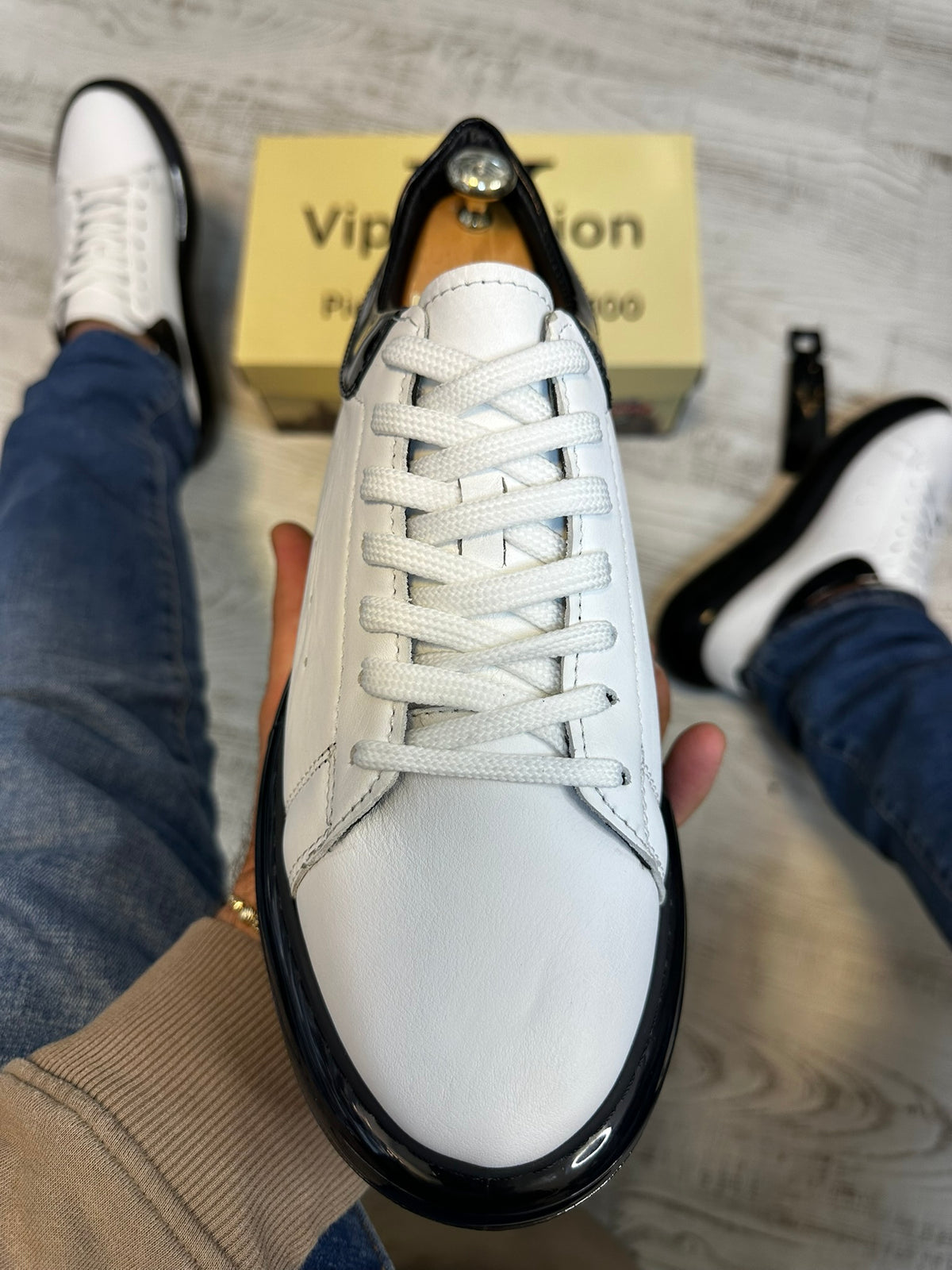 Pantofi Sport barbati Premium ,Talpa Silicon , Alb talpa Neagra Piele Naturala cod 894