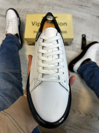 Pantofi Sport barbati Premium ,Talpa Silicon , Alb talpa Neagra Piele Naturala cod 894