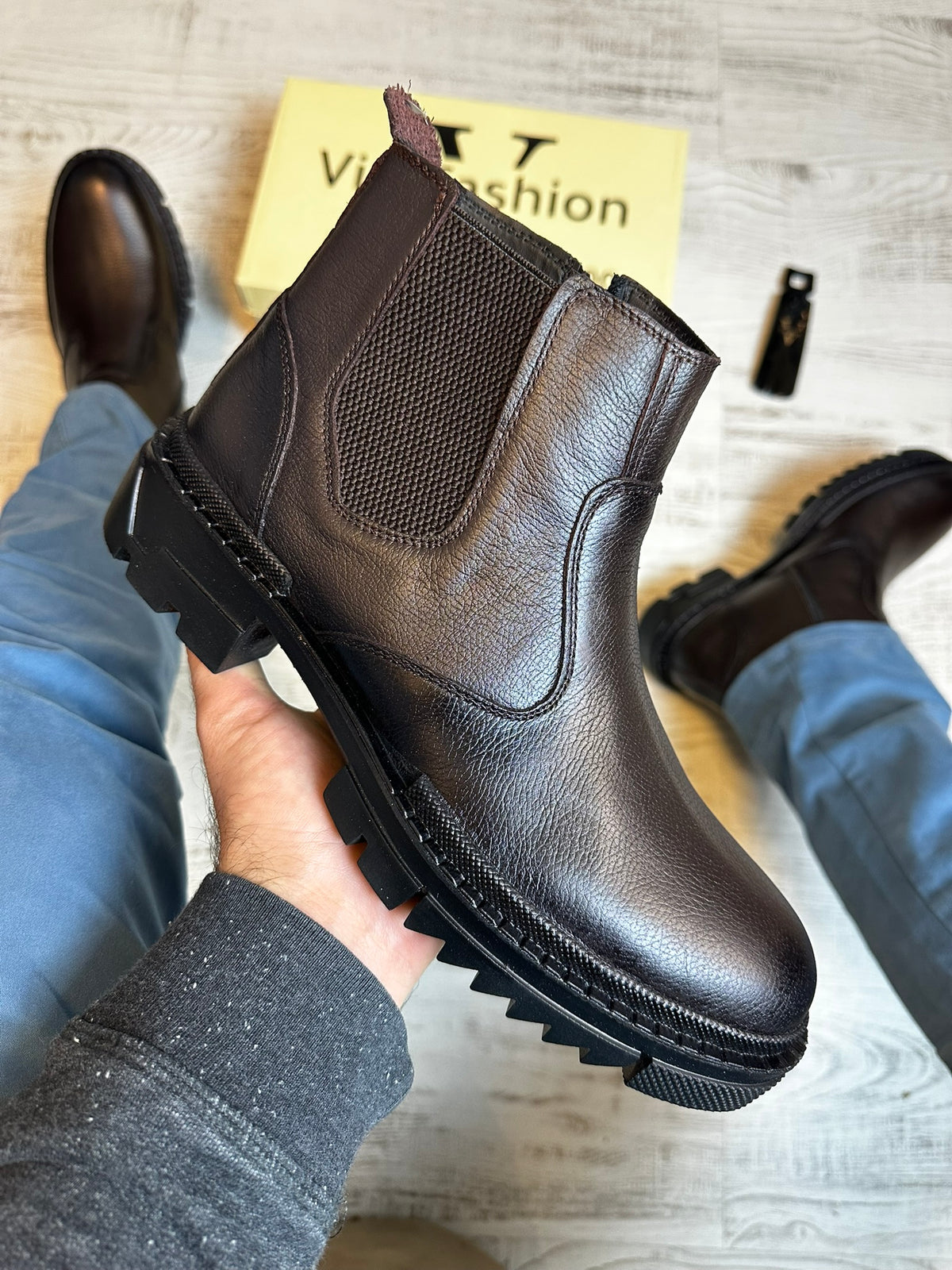 Ghete Moderne Cafee din Piele Naturală 100 % pentru Bărbați COD 896