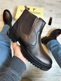 Ghete Moderne Cafee din Piele Naturală 100 % pentru Bărbați COD 896