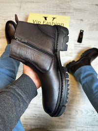 Ghete Moderne Cafee din Piele Naturală 100 % pentru Bărbați COD 896