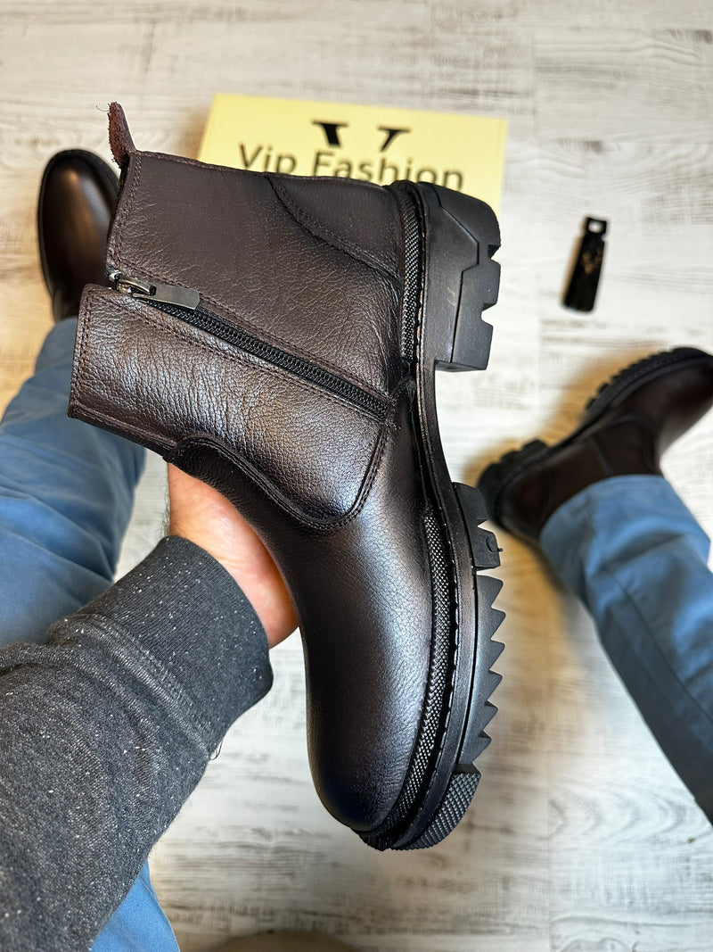 Ghete Moderne Cafee din Piele Naturală 100 % pentru Bărbați COD 896