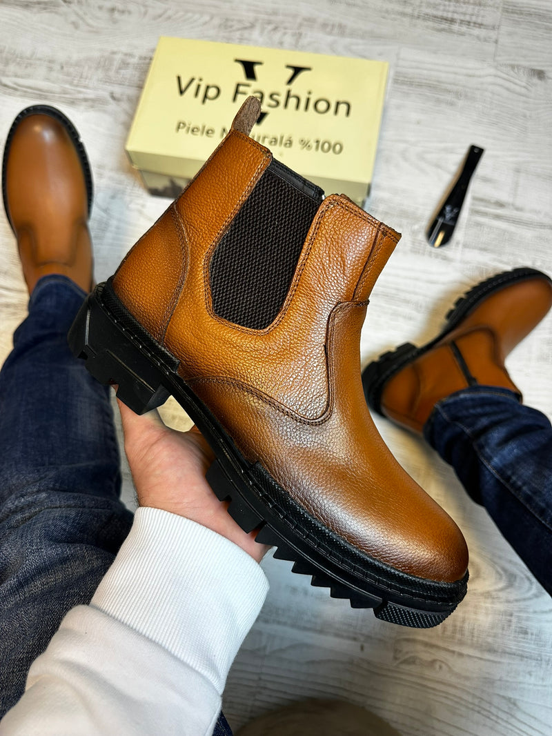 Ghete Moderne Maro din Piele Naturală 100 % pentru Bărbați COD 904