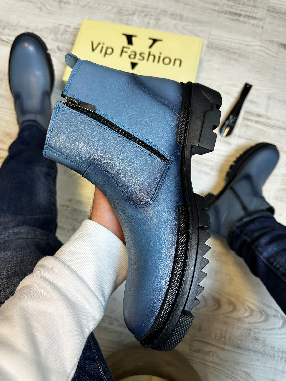 Ghete Moderne  Blue din Piele Naturală 100 % pentru Bărbați COD 903