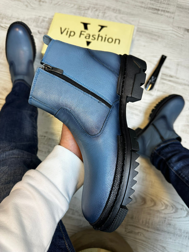 Ghete Moderne  Blue din Piele Naturală 100 % pentru Bărbați COD 903