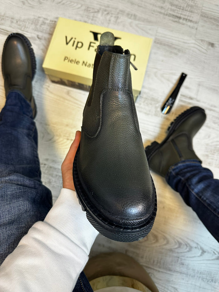 Ghete Moderne Khaki din Piele Naturală 100 % pentru Bărbați COD 902