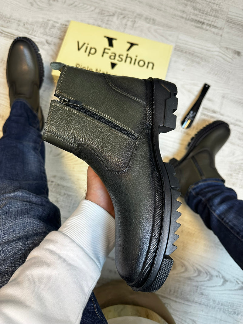 Ghete Moderne Khaki din Piele Naturală 100 % pentru Bărbați COD 902