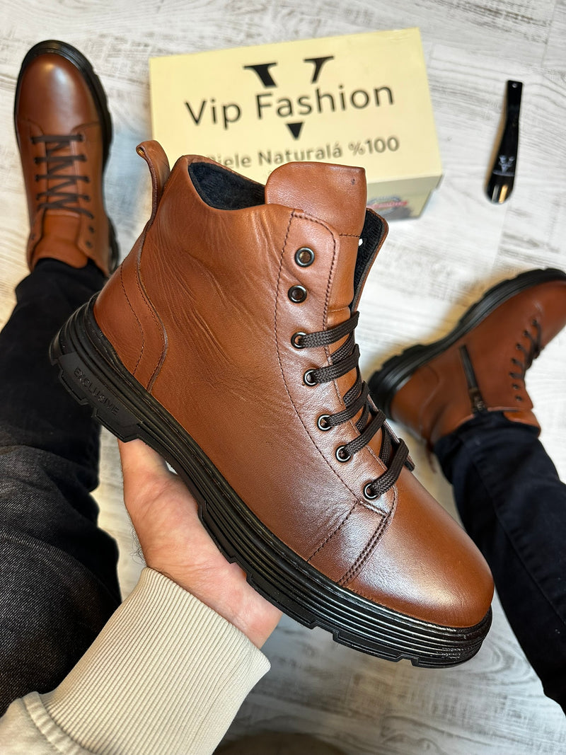 Ghete Moderne Exclusive din Piele Naturală 100 % Maro pentru Bărbați COD 909