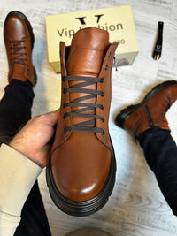 Ghete Moderne Exclusive din Piele Naturală 100 % Maro pentru Bărbați COD 909