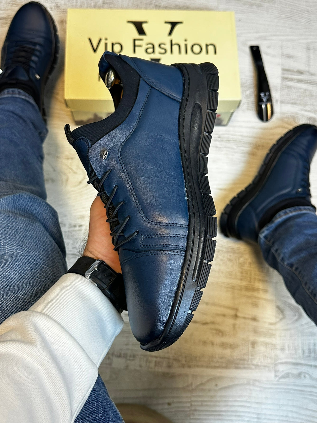 Pantofi SNEAKERS Barbati Indigo , usori confortabili , Cusuti , Piele Naturala cod 717