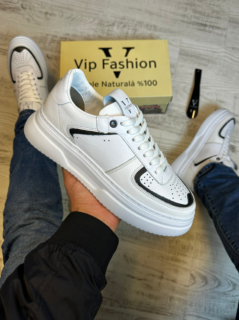 Pantofi Sport Premium Barbati Moderni Model Nou ALB Piele Naturala Cod 927