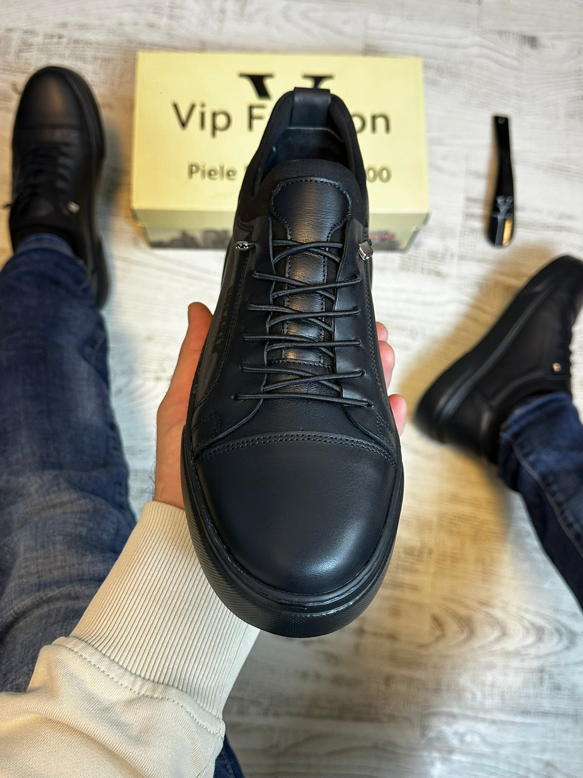 Pantofi Sport Negru Talpa Spuma Cusuti Casual Piele Naturala 100% COD 934