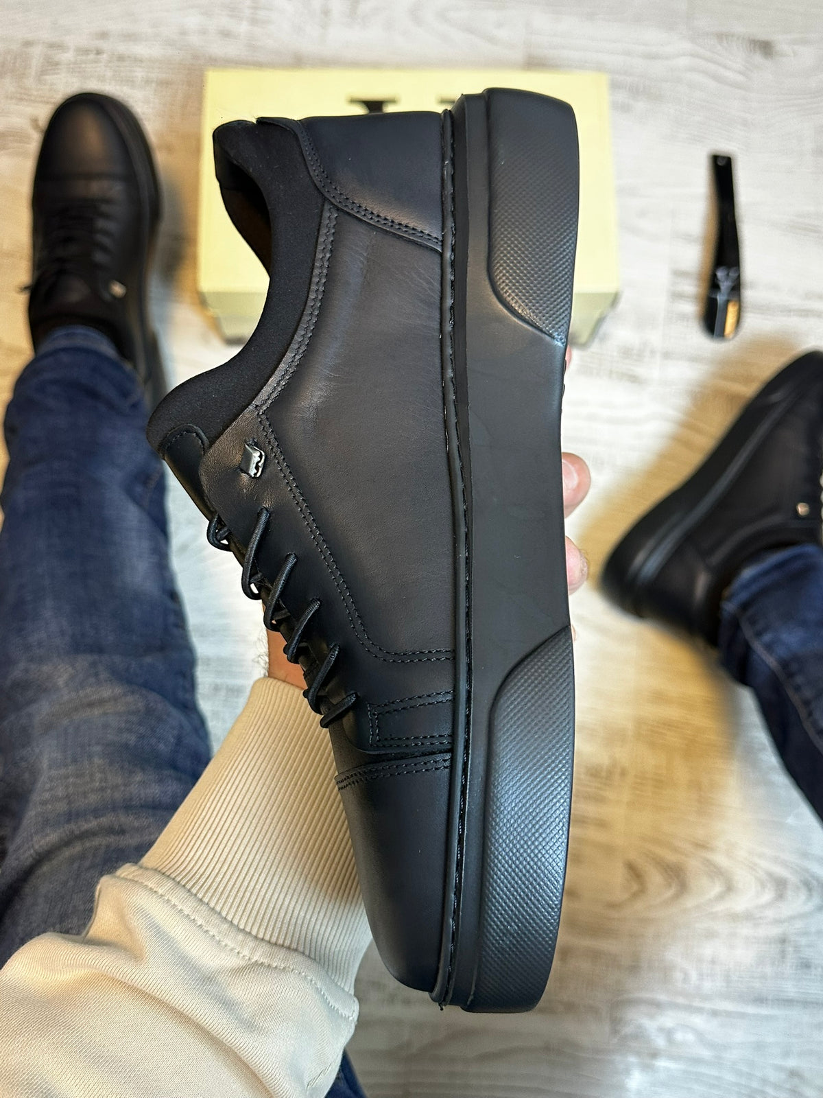 Pantofi Sport Negru Talpa Spuma Cusuti Casual Piele Naturala 100% COD 934