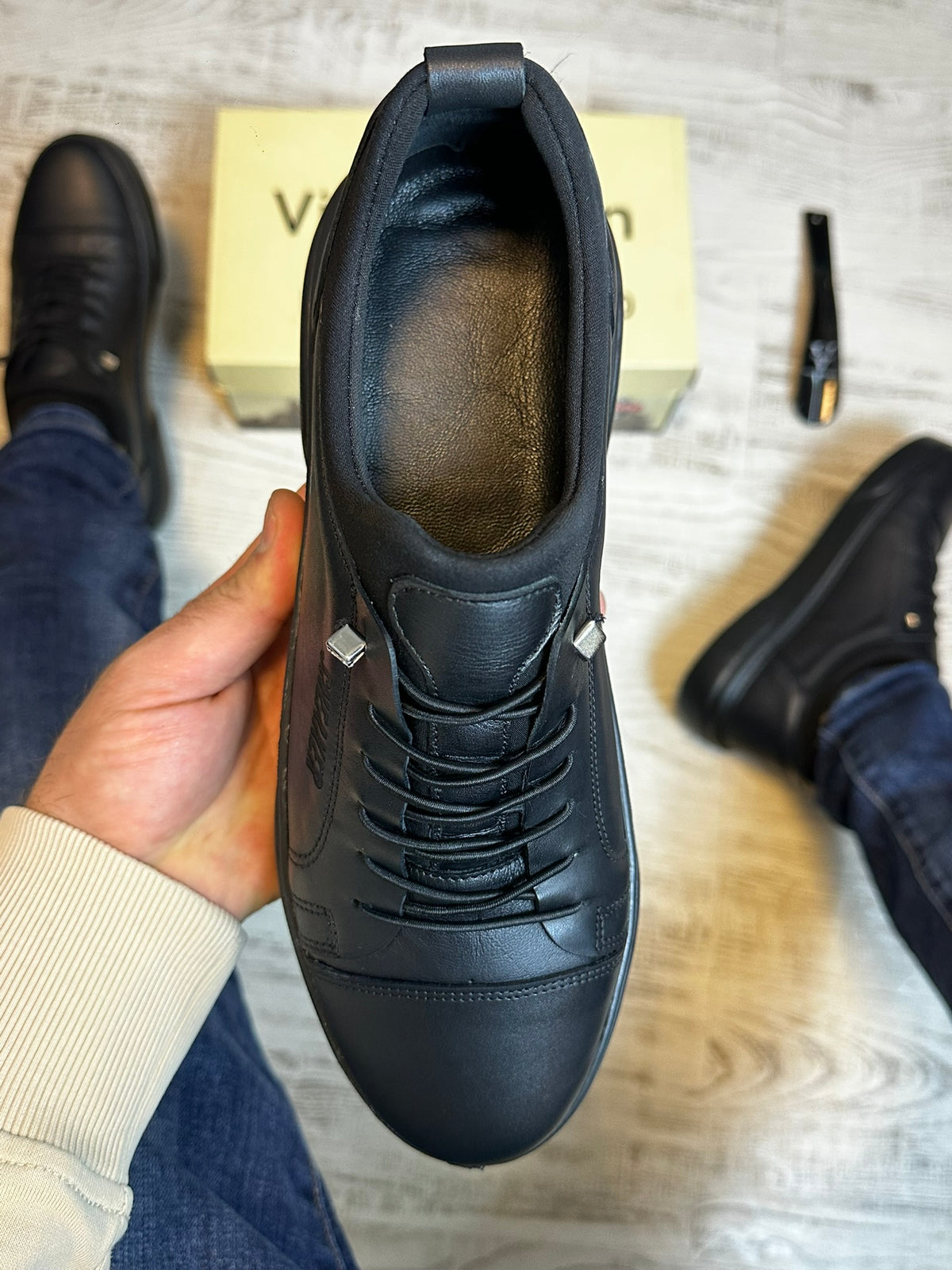 Pantofi Sport Negru Talpa Spuma Cusuti Casual Piele Naturala 100% COD 934