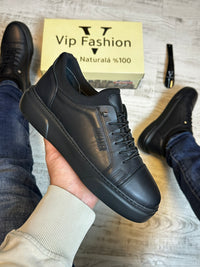 Pantofi Sport Negru Talpa Spuma Cusuti Casual Piele Naturala 100% COD 934