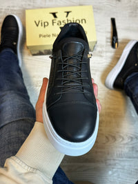 Pantofi Sport Negru Talpa Spuma Cusuti Casual Piele Naturala 100% COD 933