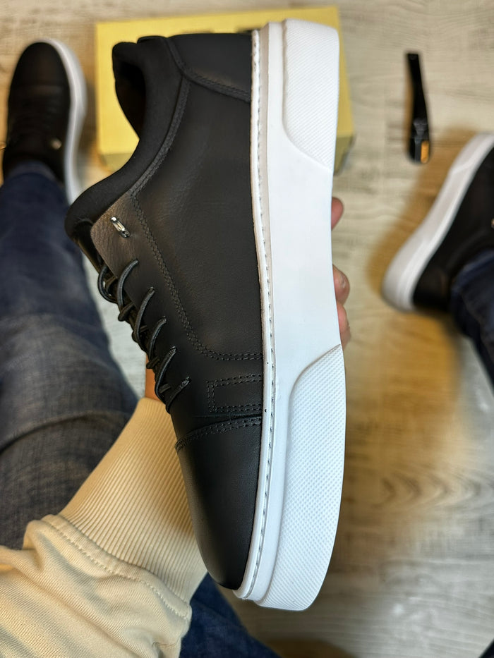 Pantofi Sport Negru Talpa Spuma Cusuti Casual Piele Naturala 100% COD 933