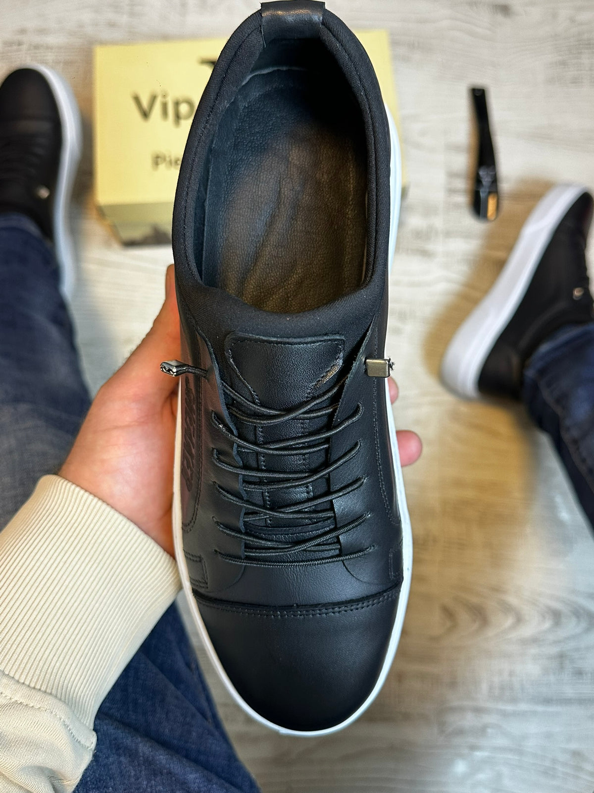 Pantofi Sport Negru Talpa Spuma Cusuti Casual Piele Naturala 100% COD 933