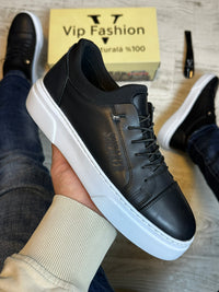 Pantofi Sport Negru Talpa Spuma Cusuti Casual Piele Naturala 100% COD 933