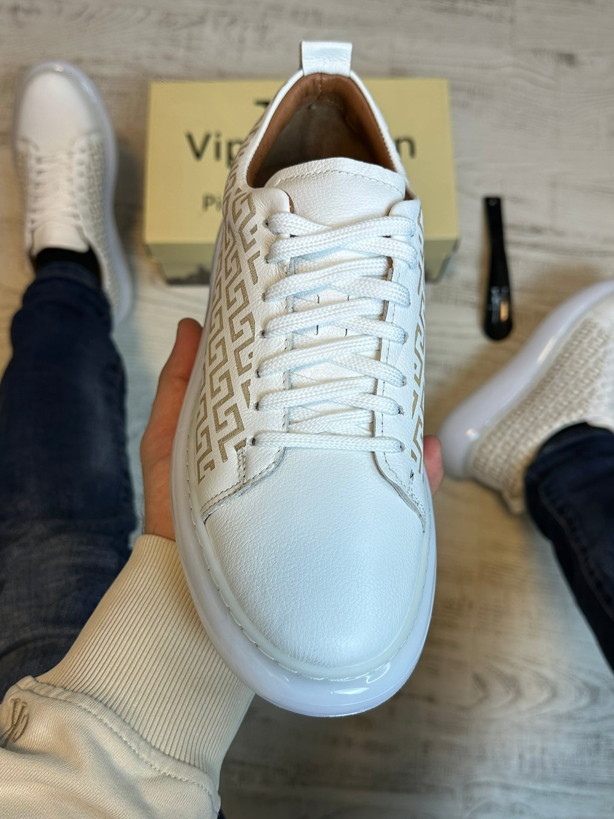 Pantofi Sport Barbati Siret Design VSC ALB Piele Naturala 100% COD 931