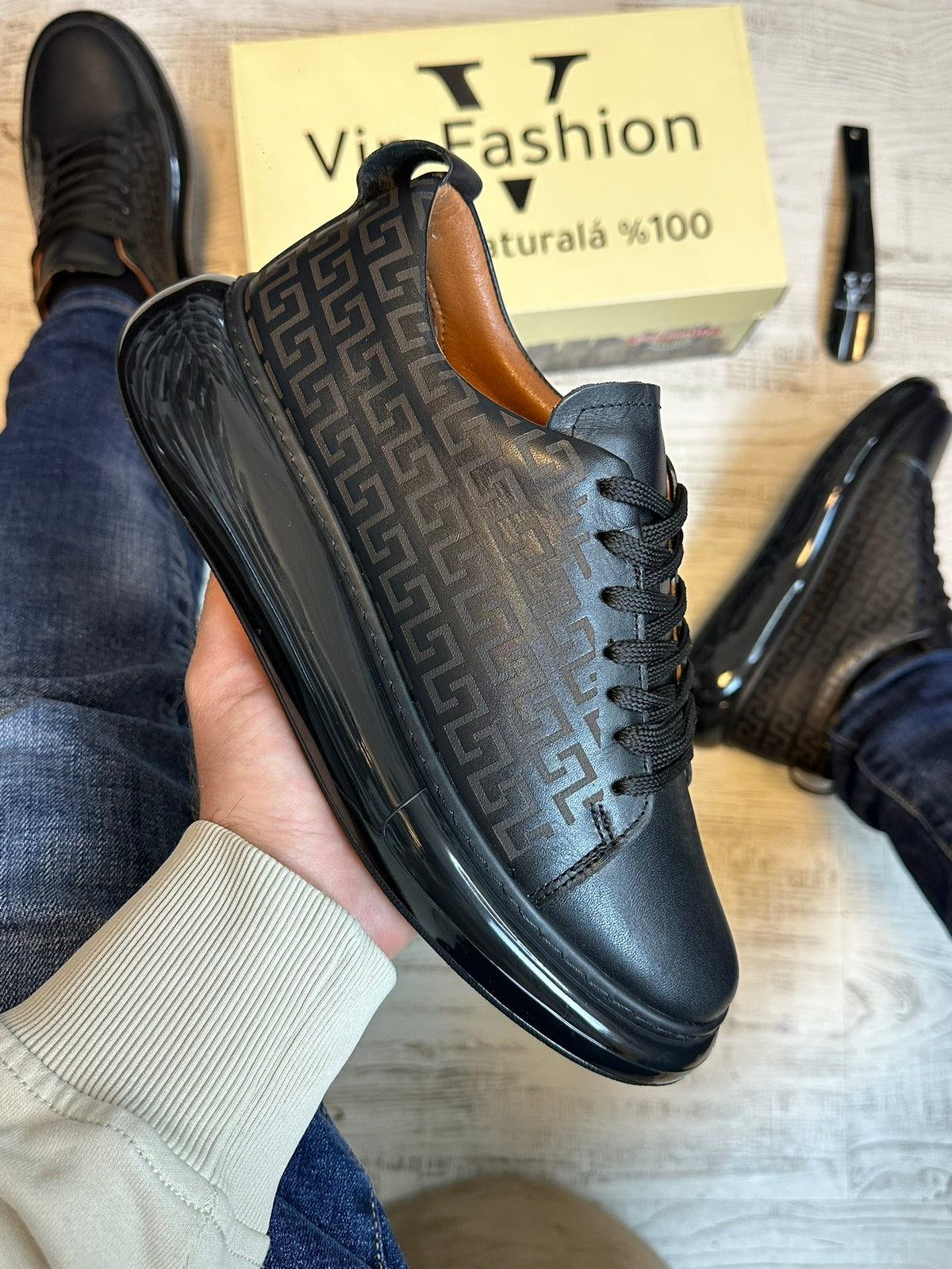 Pantofi Sport Barbati Siret Design VSC NEGRU  Piele Naturala 100% COD 932