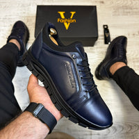 Pantofi SNEAKERS Barbati Indigo , usori confortabili , Cusuti , Piele Naturala cod 717