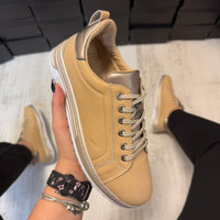 Pantofi damă casual cu șiret din piele naturală BEIGE&GOLD Cod 729