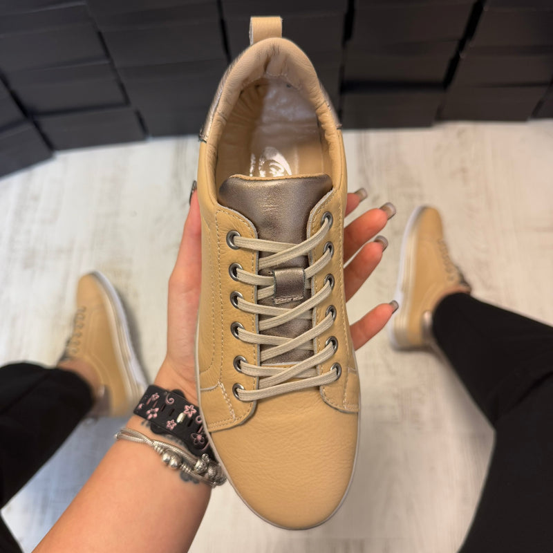 Pantofi damă casual cu șiret din piele naturală BEIGE&GOLD Cod 729